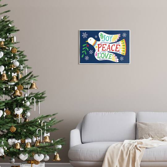 Stupell Industries Joy Peace Love Dove Holly Sprig Wall Plaque Art